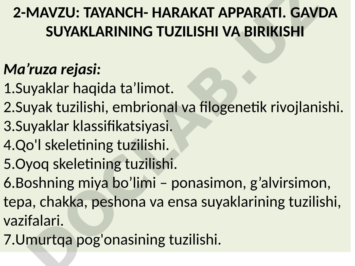 Tayanch-harakat apparati. Gavda suyaklarining tuzilishi va birikishi