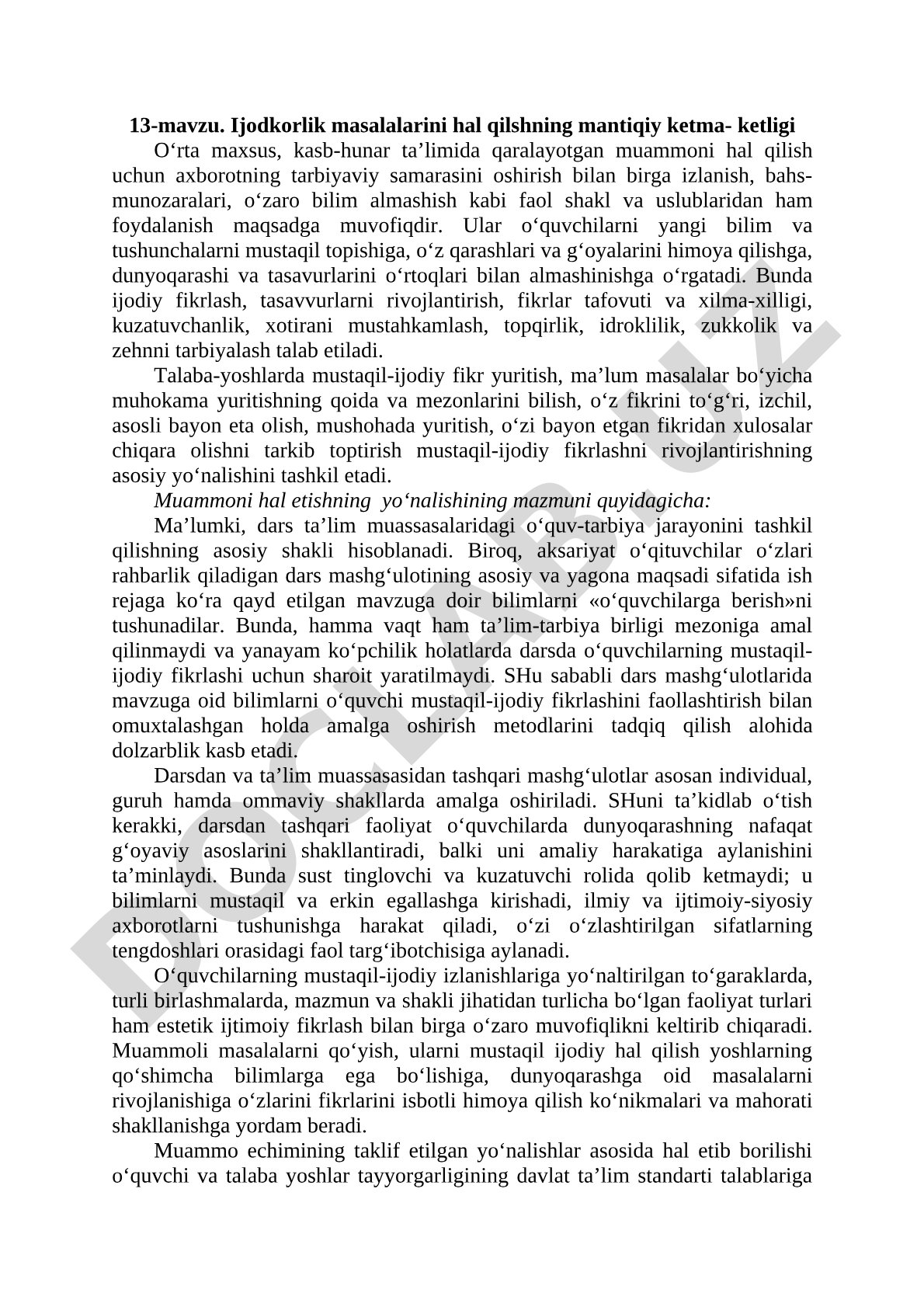 Ijodkorlik masalalarini hal qilshning mantiqiy ketma-ketligi