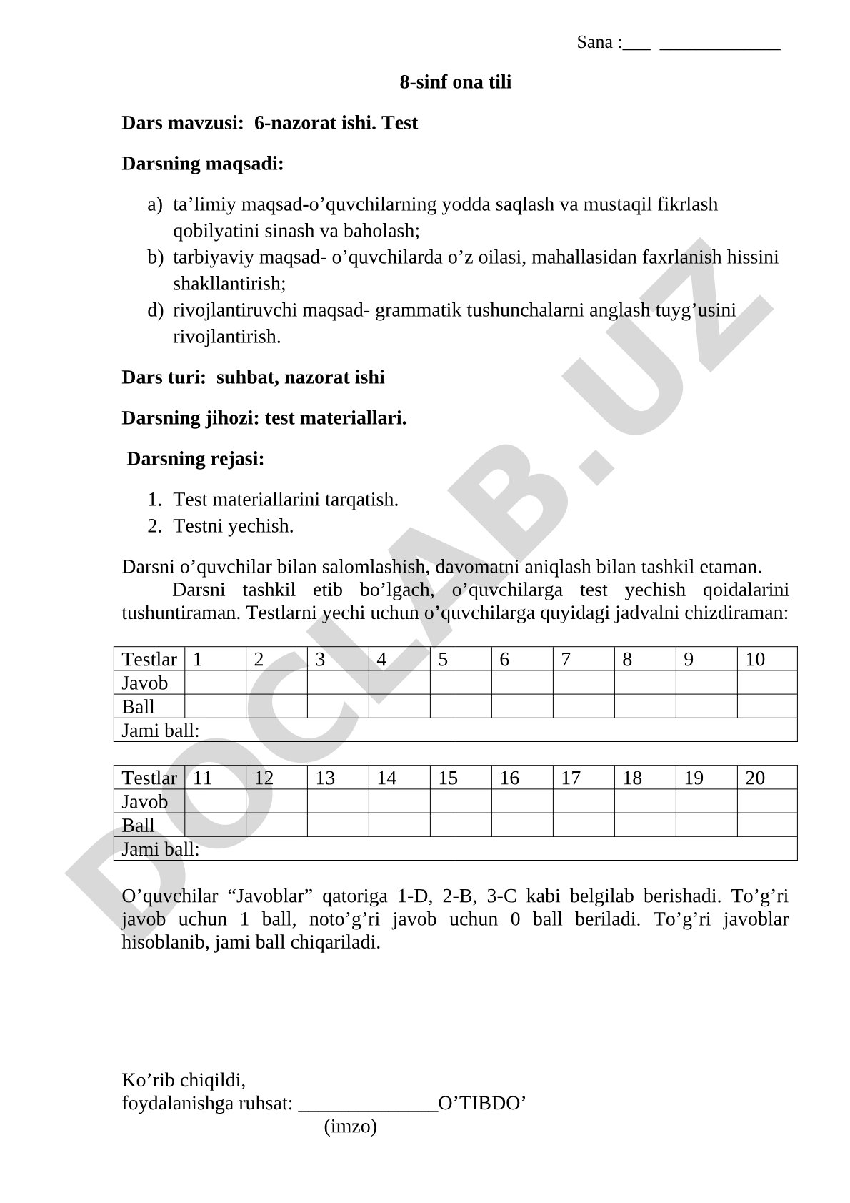 6-nazorat ishi. Test