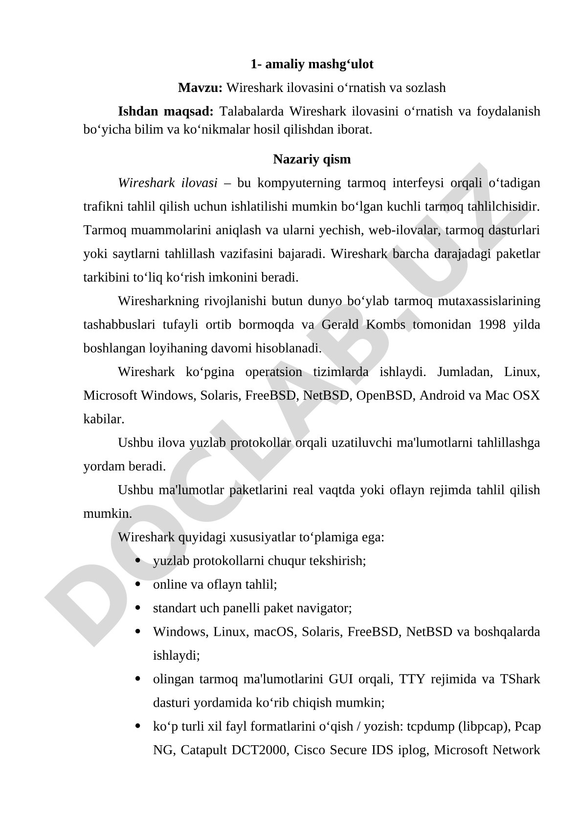 Wireshark ilovasini o‘rnatish va sozlash