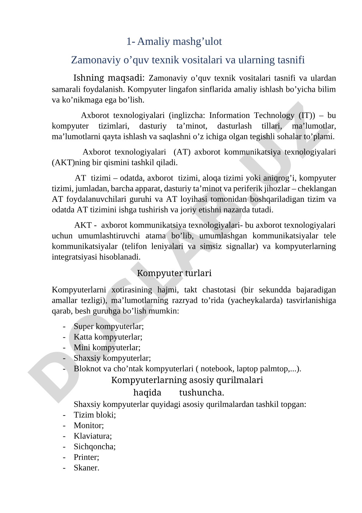 Kompyuter lingafon sinflarida amaliy ishlash bo’yicha bilim va ko’nikmaga ega bo’lish