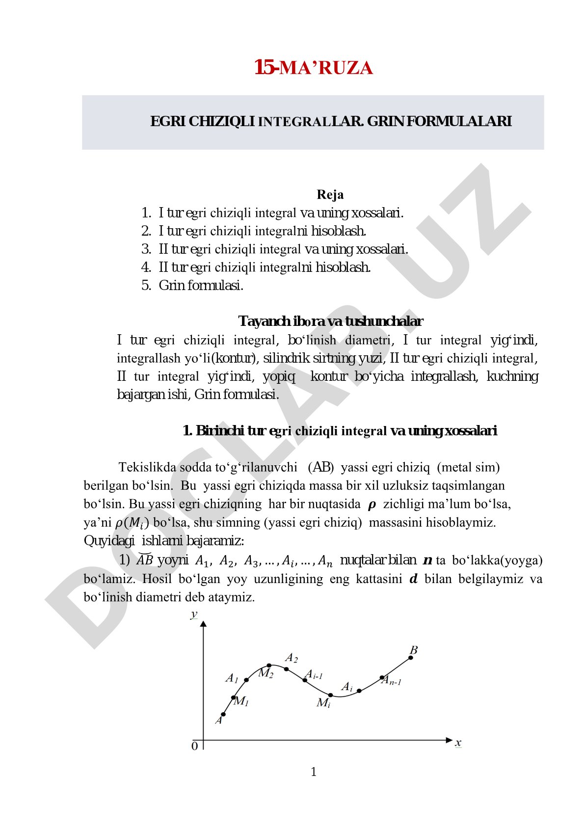 Egri chiziqli integrallar. Grin formulalari