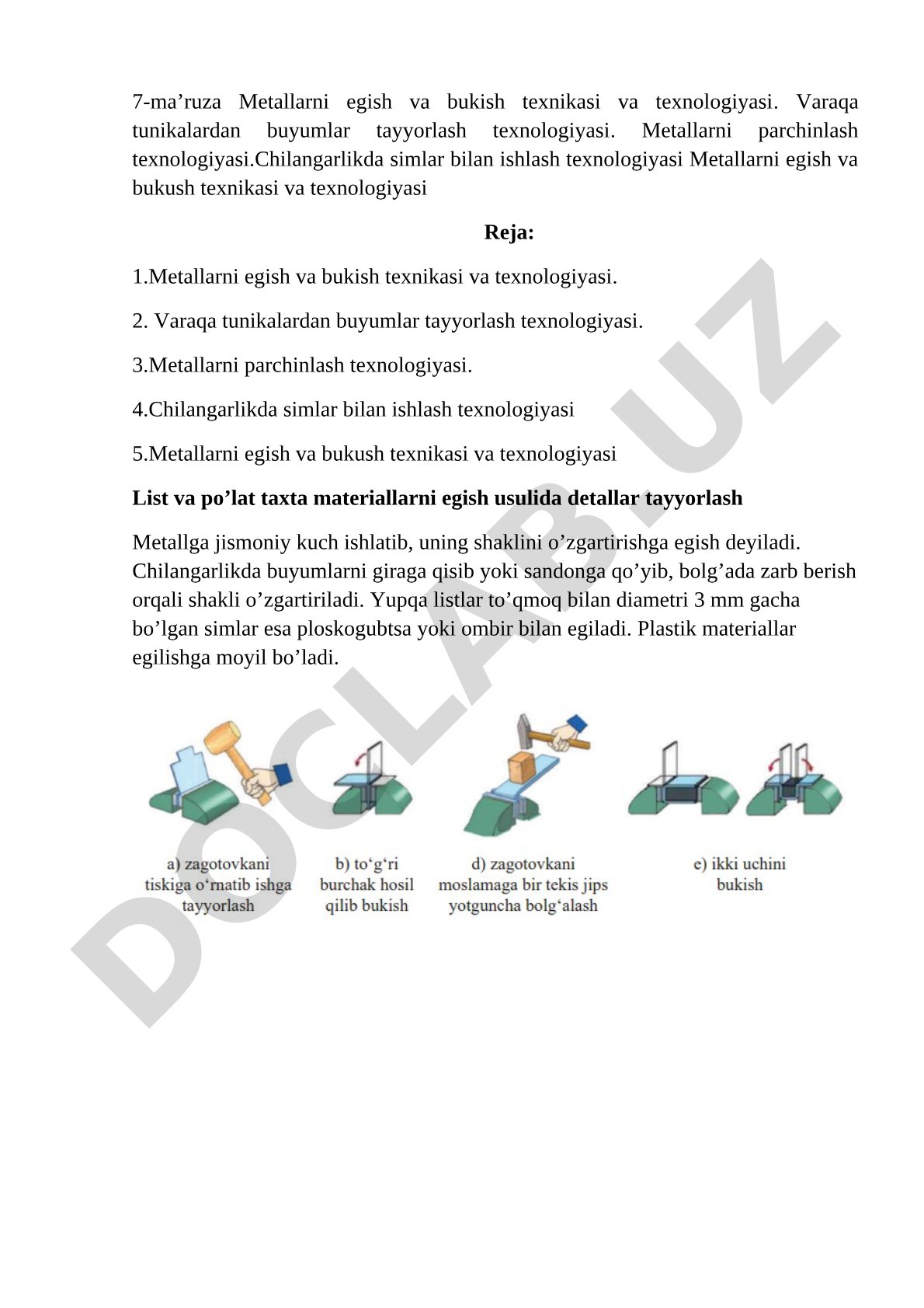 Metallarni egish va bukish texnikasi va texnologiyasi