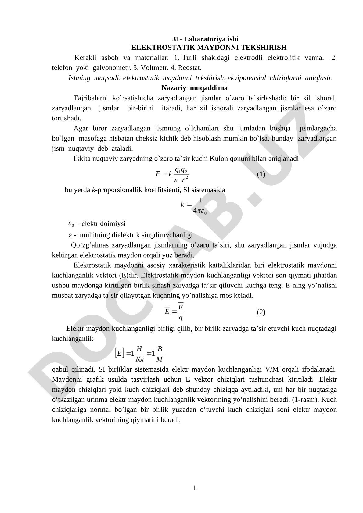 Elektrostatik maydonni tekshirish