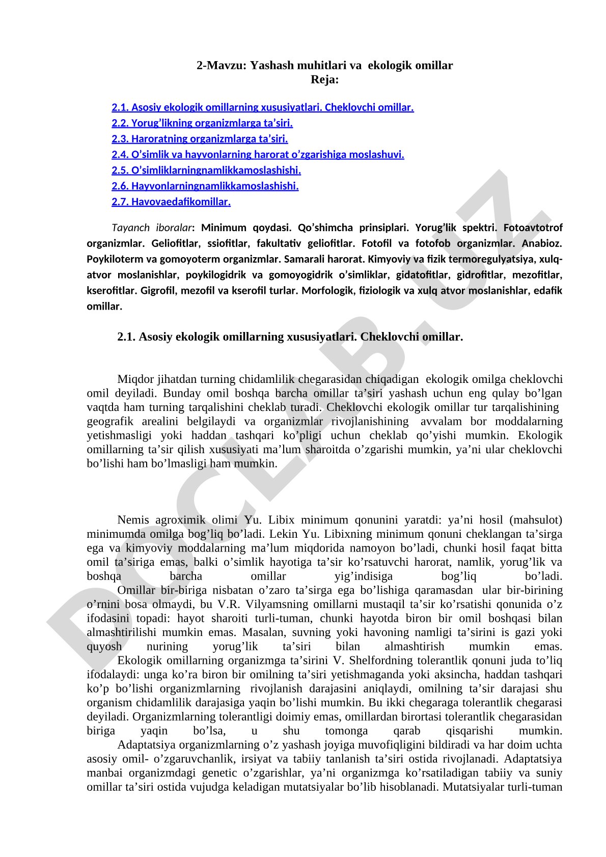 Yashash muhitlari va ekologik omillar