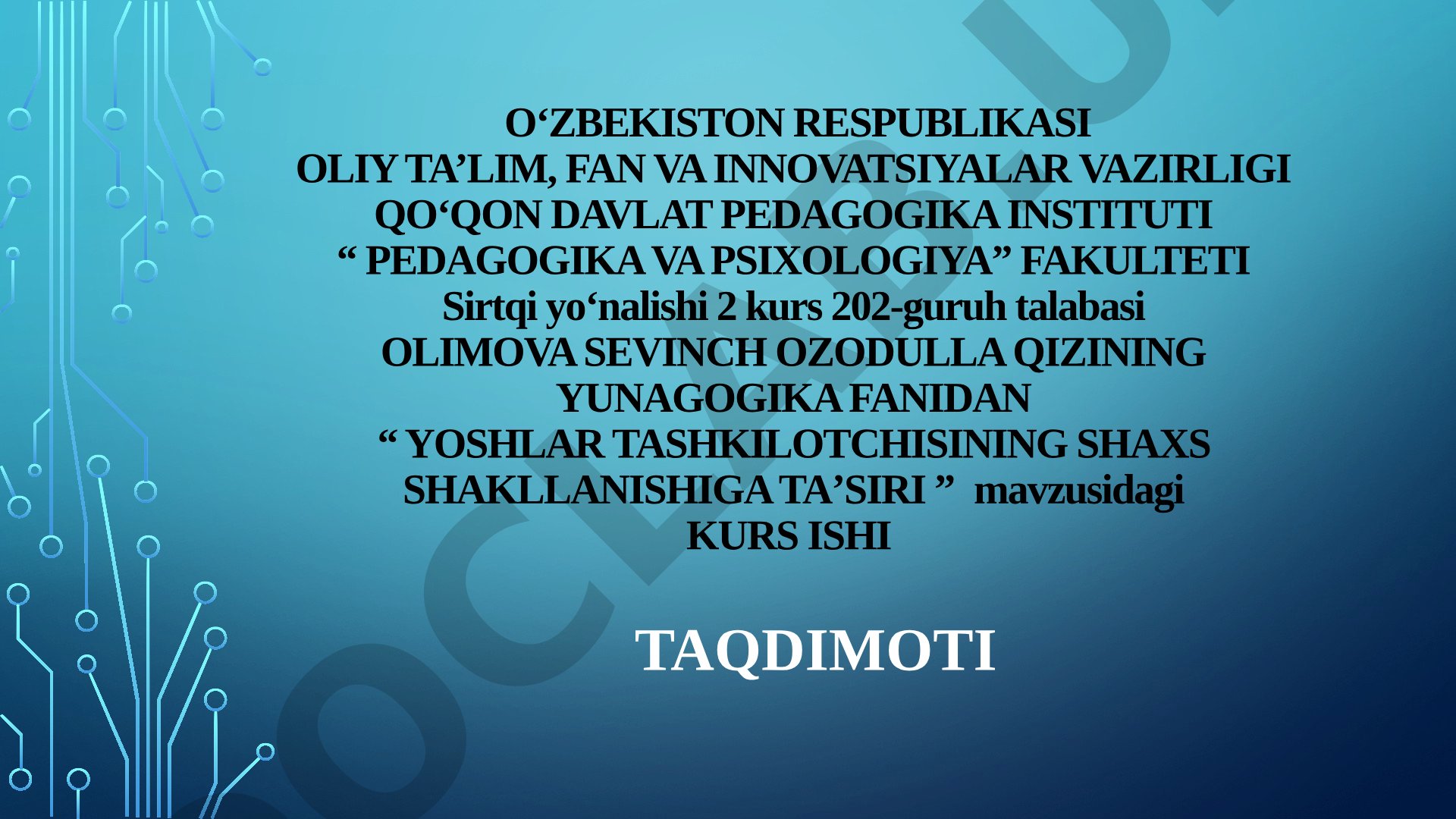 YOSHLAR TASHKILOTCHISINING SHAXS SHAKLLANISHIGA TAʼSIRI