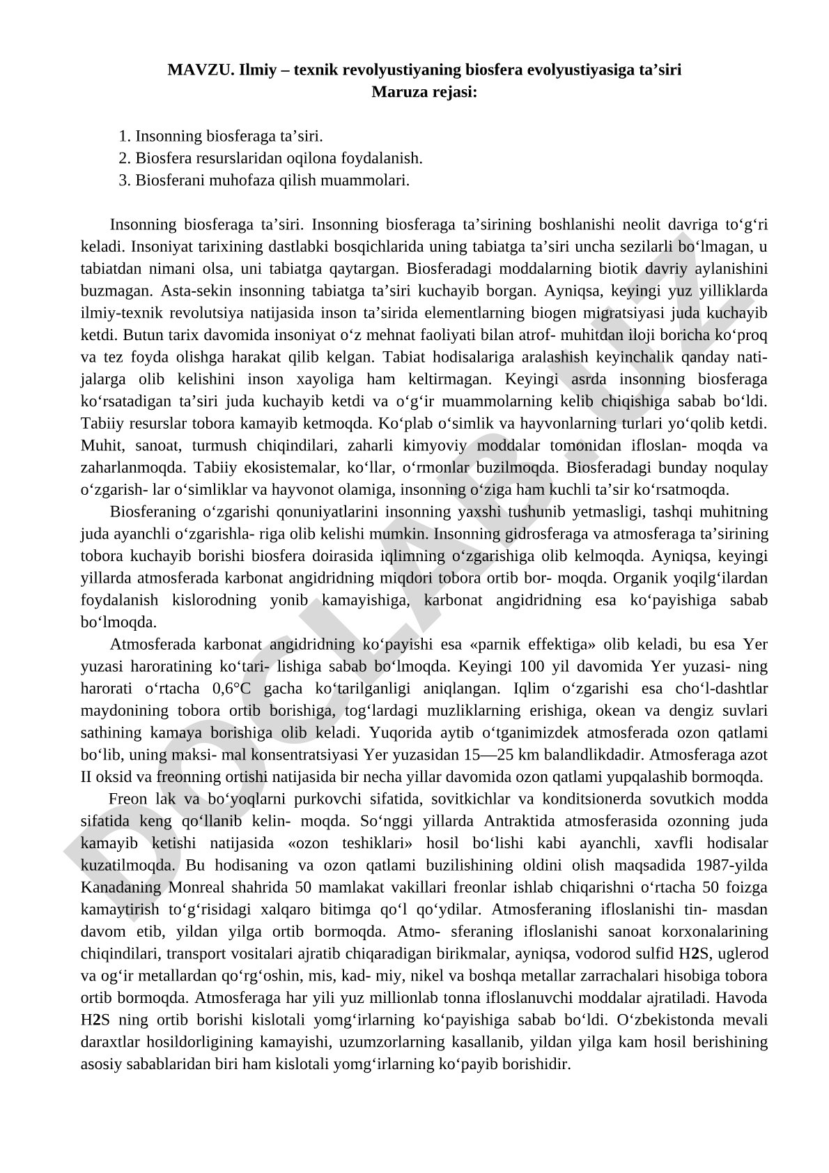 Ilmiy – texnik revolyustiyaning biosfera evolyustiyasiga ta’siri