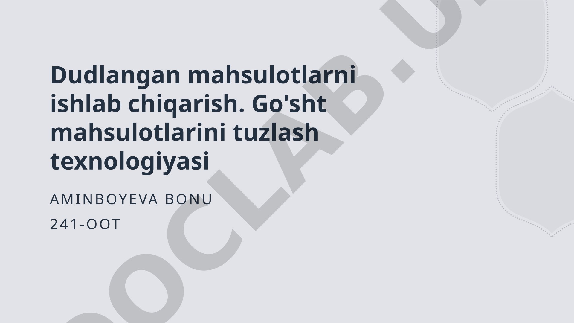 Dudlangan mahsulotlarni ishlab chiqarish. Go'sht mahsulotlarini tuzlash texnologiyasi