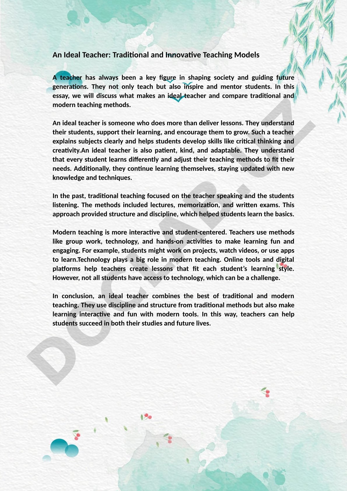 An Ideal Teacher: Traditional and Innovative Teaching Models
