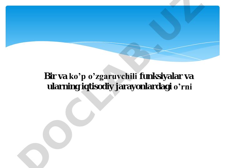 Bir va ko'p o'zgaruvchili funksiyalar va ularning iqtisodiy jarayonlardagi o'rni