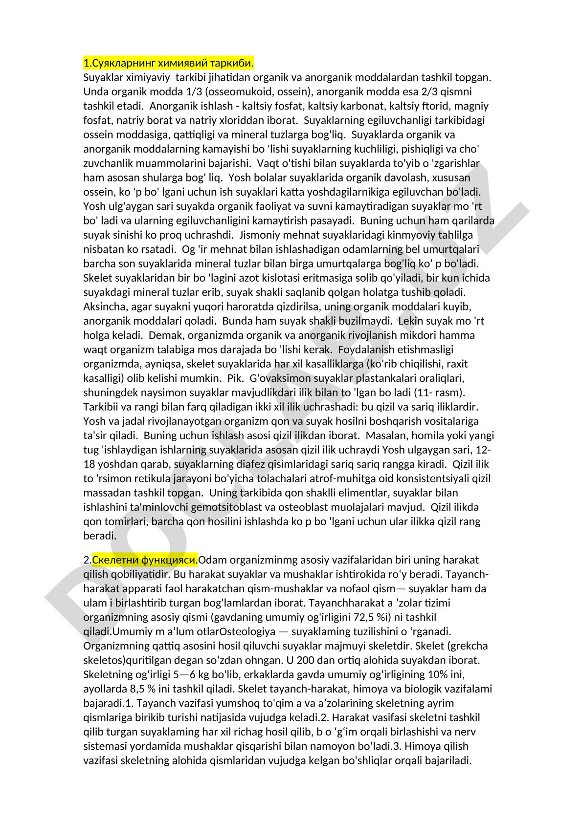 Suyaklar ximiyaviy tarkibi