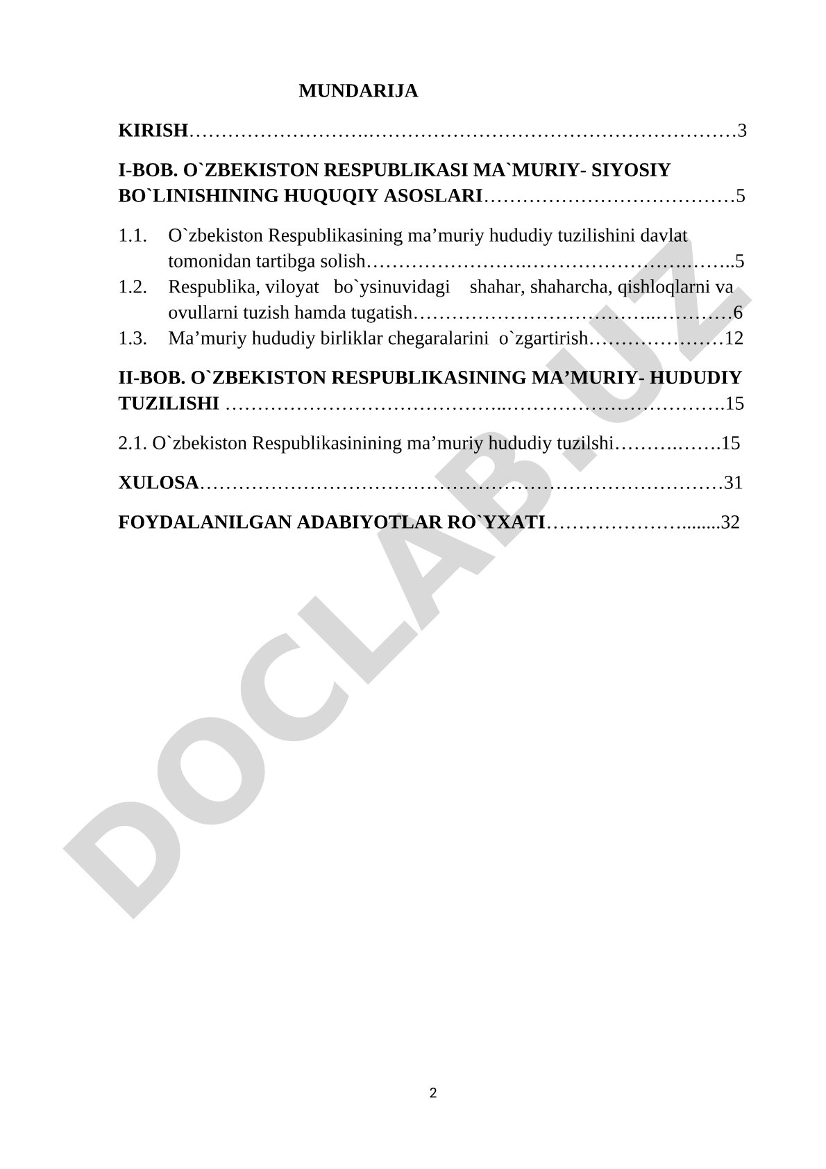 O'zbekiston ma'muriy-siyosiy tuzilishi huquqiy asoslari va hududiy bo'linishi tahlil