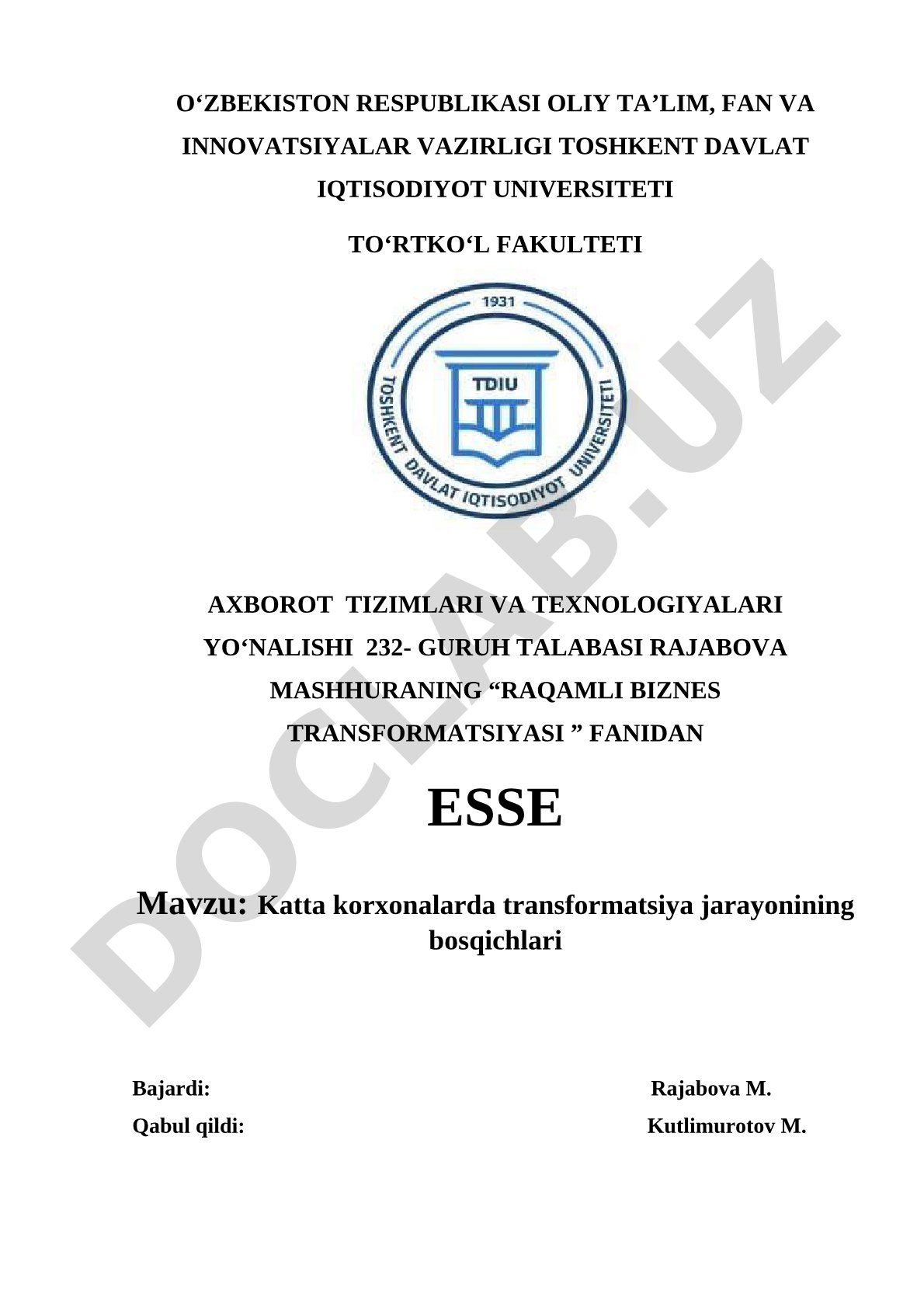Katta korxonalarda transformatsiya jarayonining bosqichlari