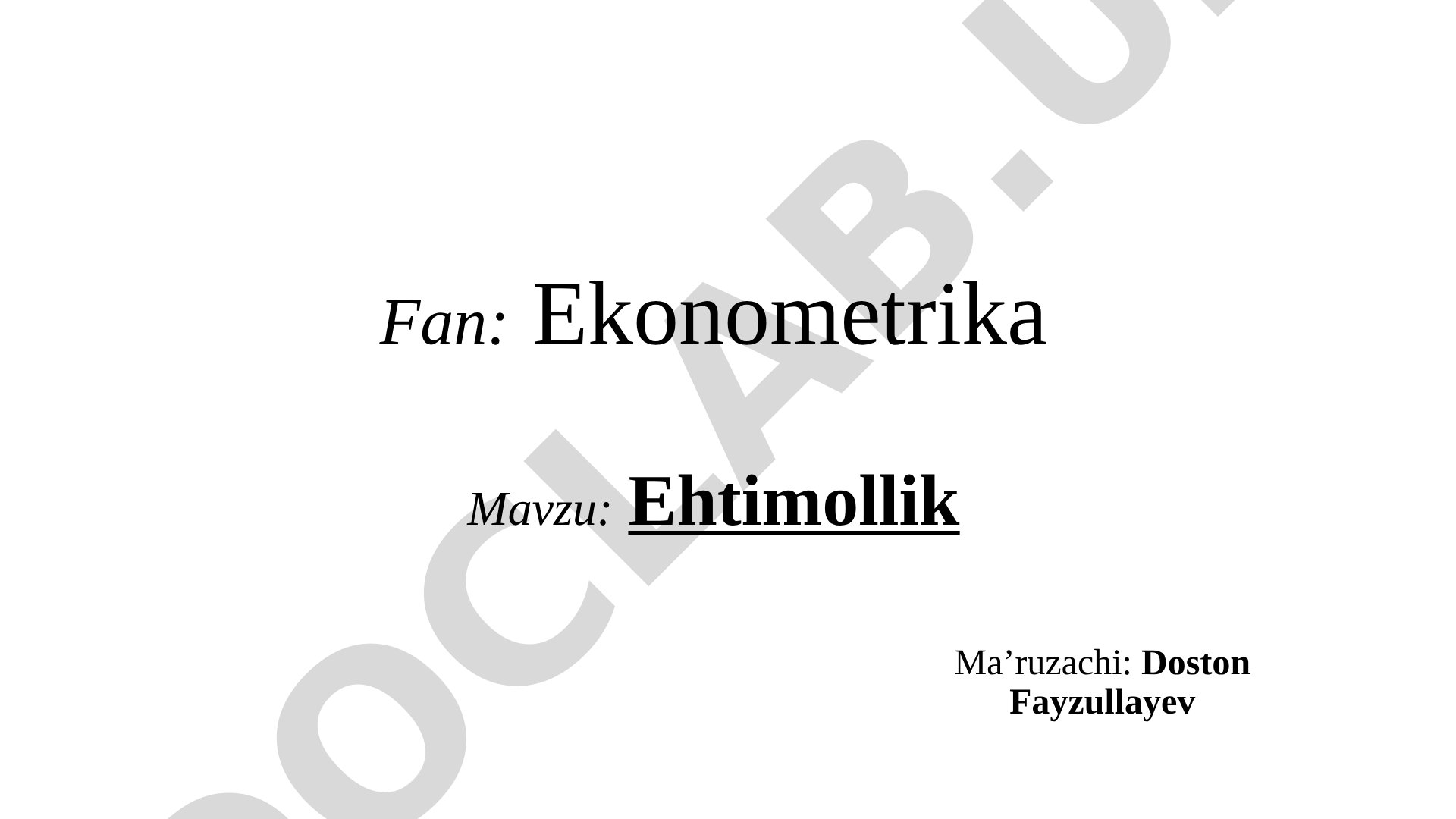 Ehtimollik nazariyasi asoslari: tasodifiy o'zgaruvchilar, taqsimotlar, kutilgan qiymat