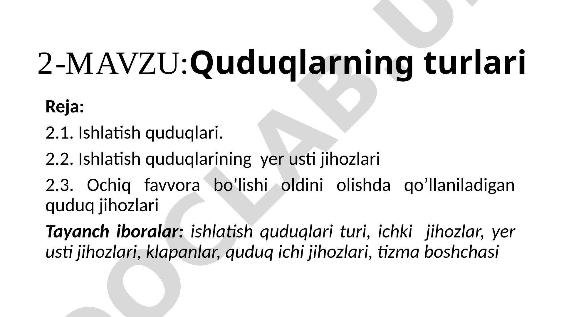 Quduqlarning turlari
