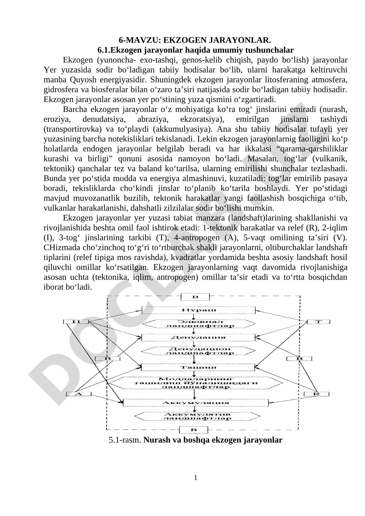 Ekzogen jarayonlar haqida umumiy tushunchalar, ularning manbalari va yer yuzasini