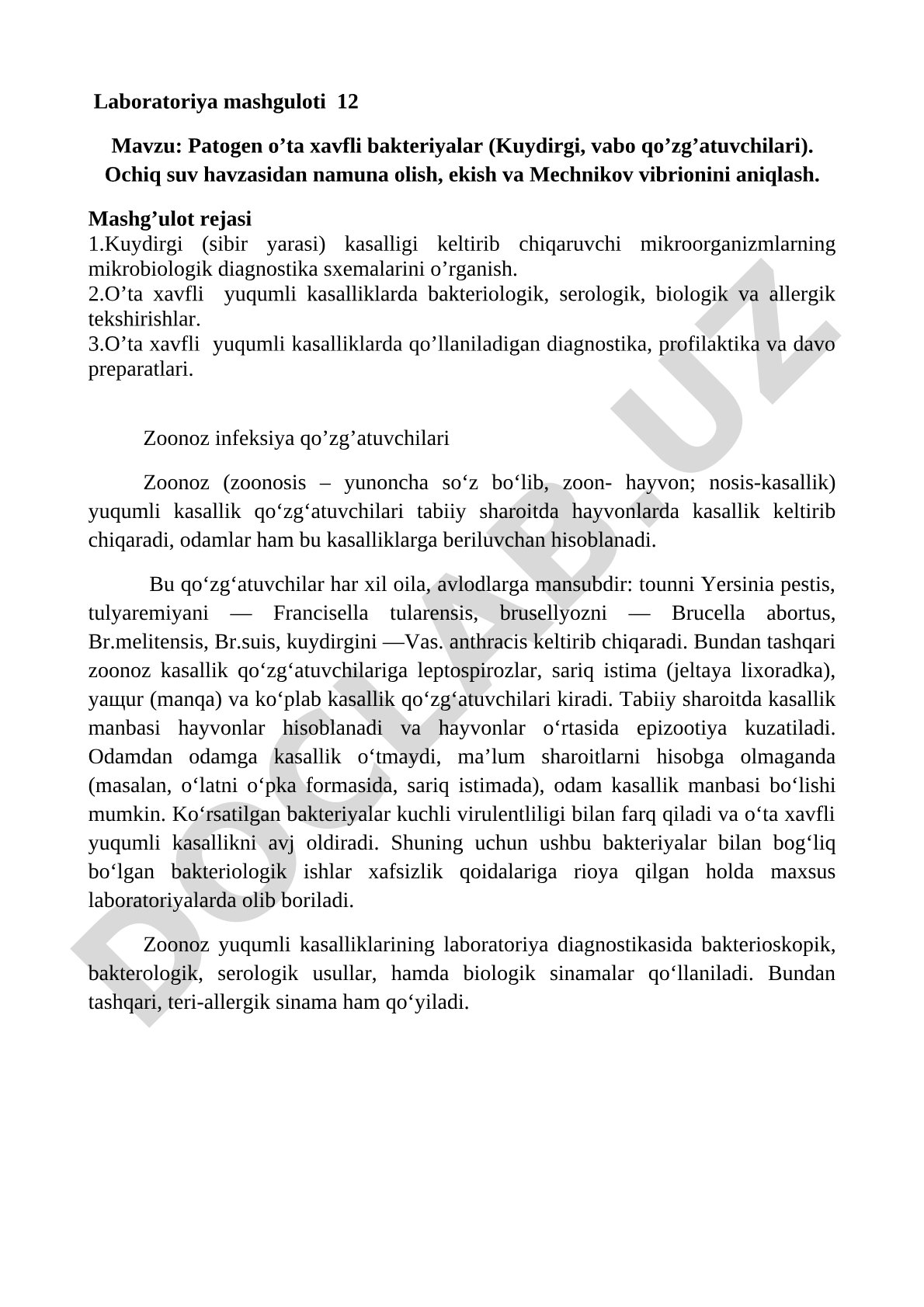 Patogen o’ta xavfli bakteriyalar (Kuydirgi, vabo qo’zg’atuvchilari)