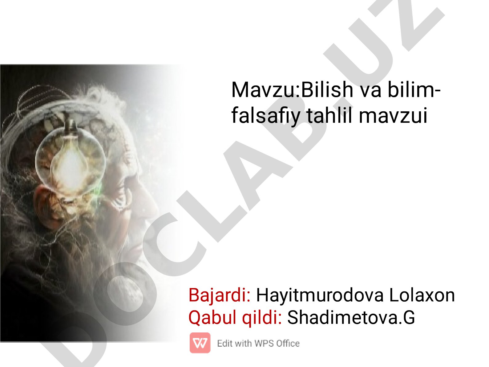 Bilish va bilim- falsafiy tahlil mavzui
