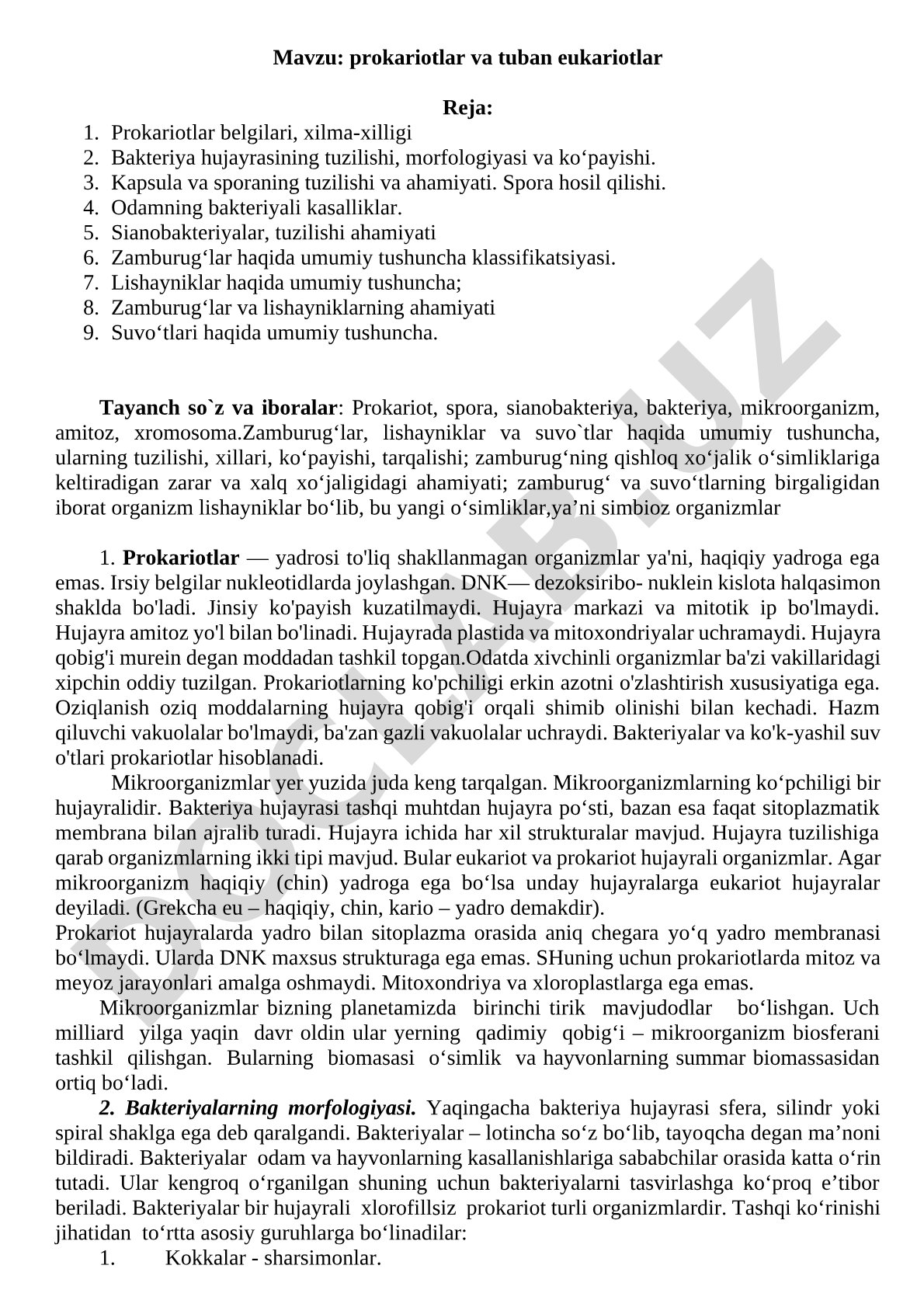 prokariotlar va tuban eukariotlar