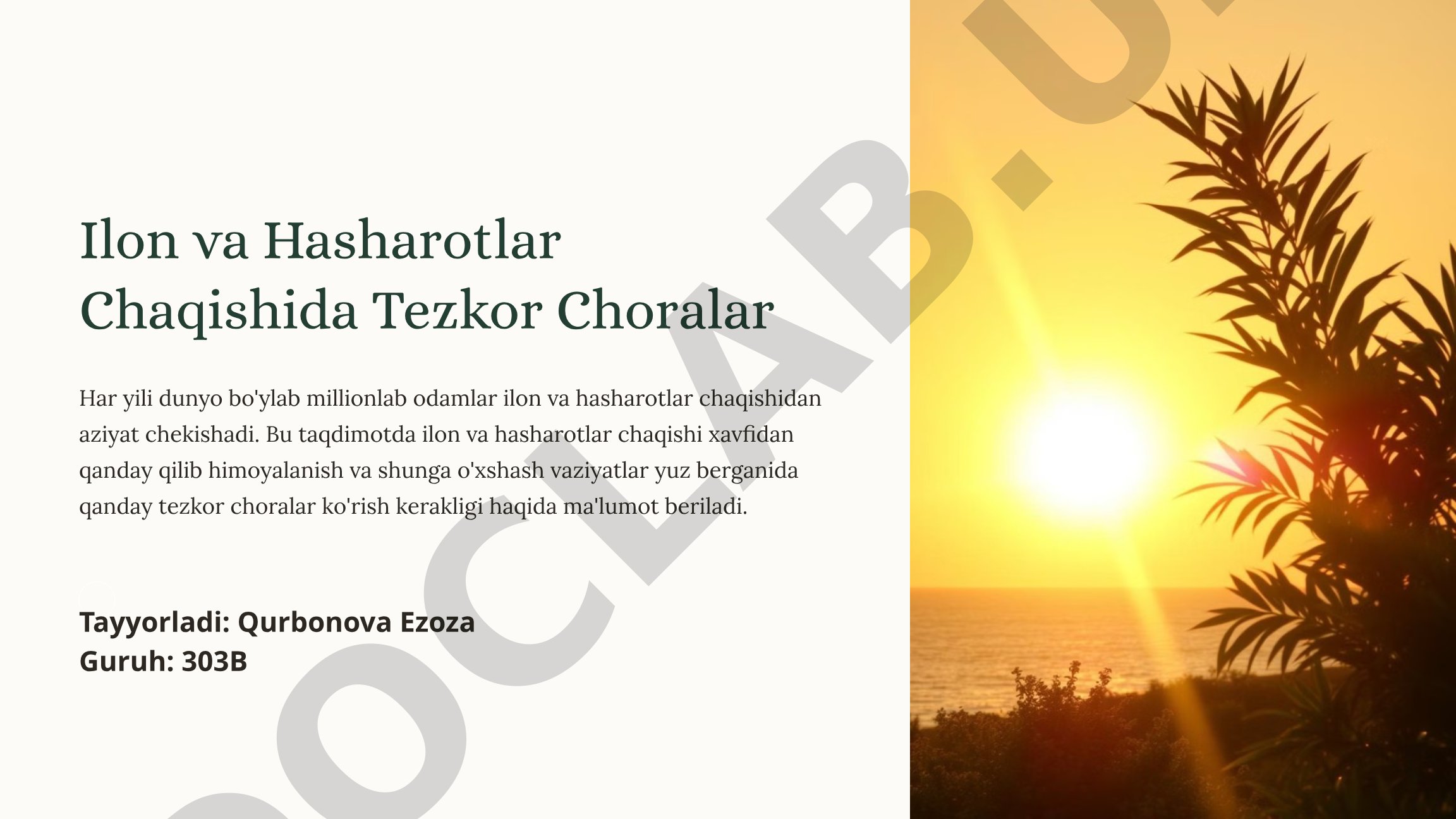 Ilon va Hasharotlar Chaqishida Tezkor Choralar