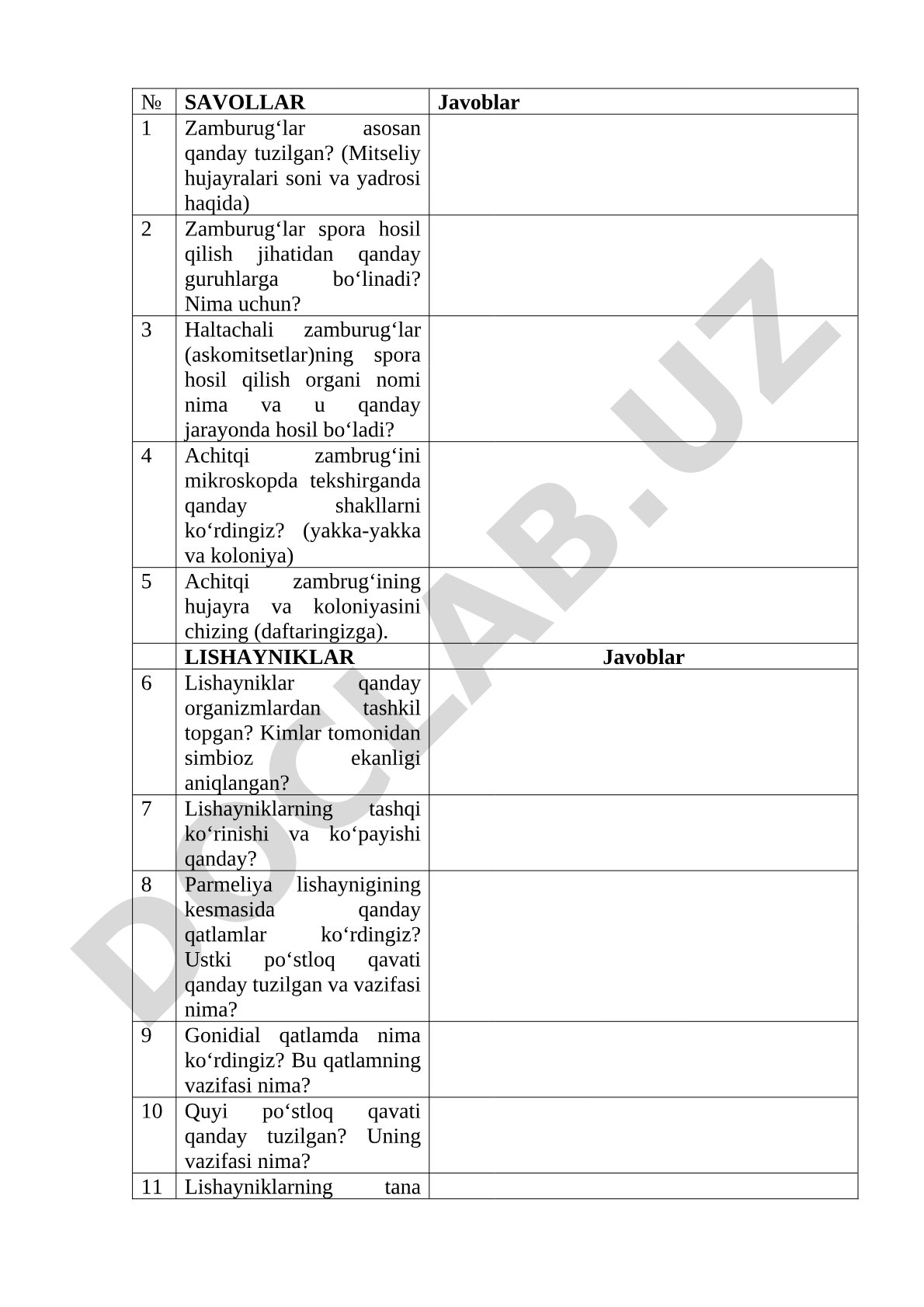Zamburug'lar va lishayniklar tuzilishi, ko'payishi va sistematikasi
