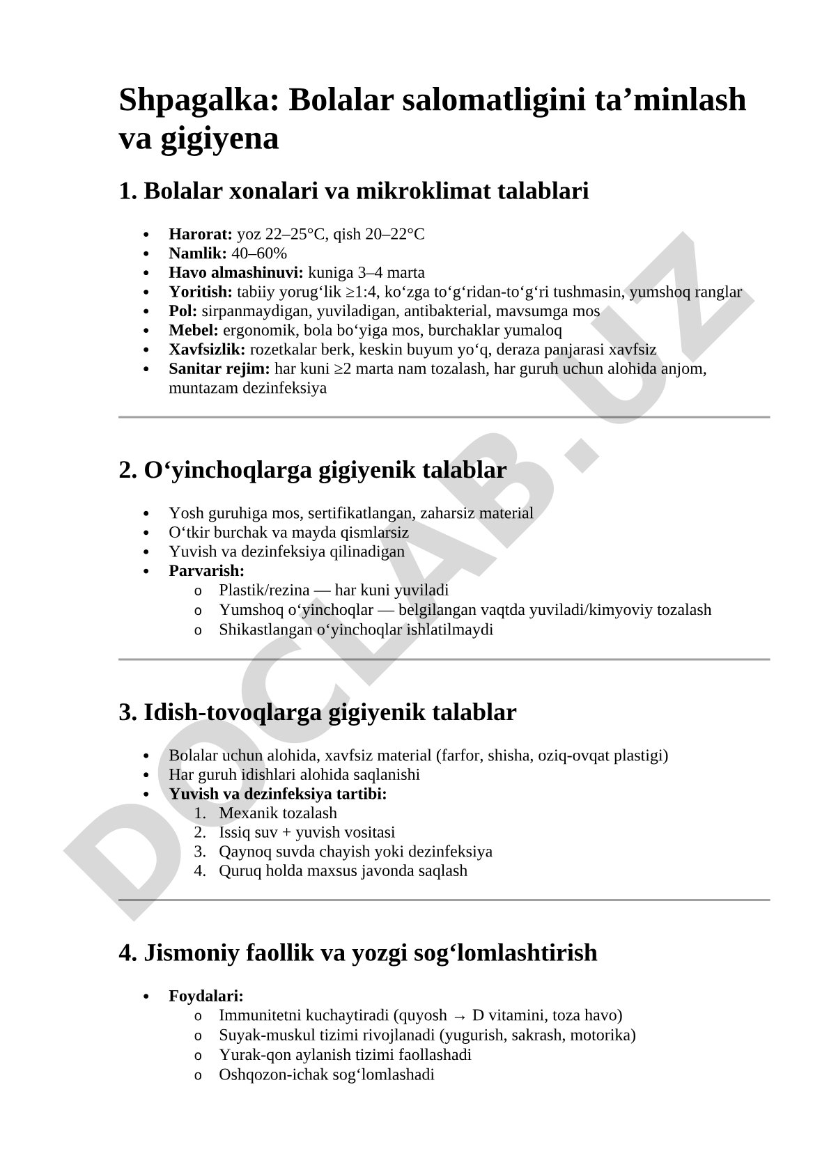 Bolalar salomatligini ta’minlash va gigiyena