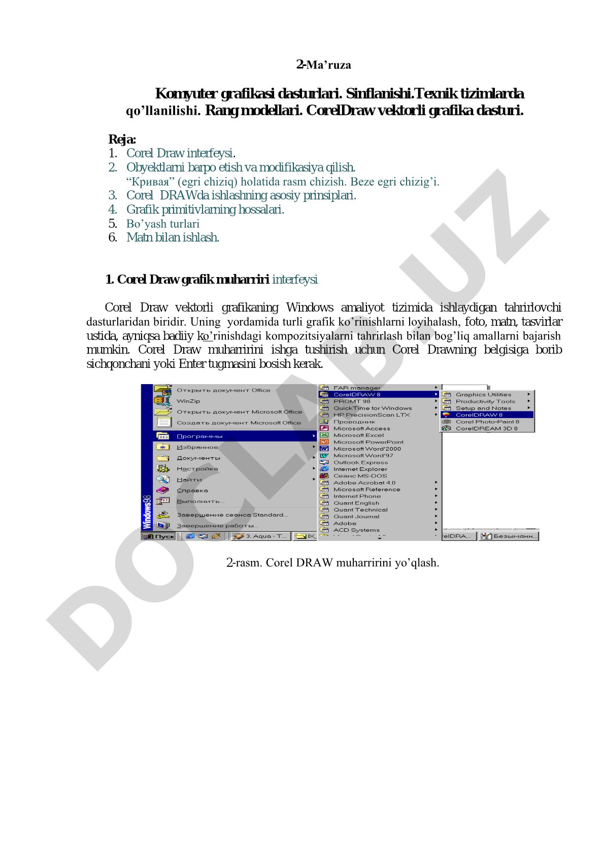 Komyuter grafikasi dasturlari sinflanishi va CorelDraw