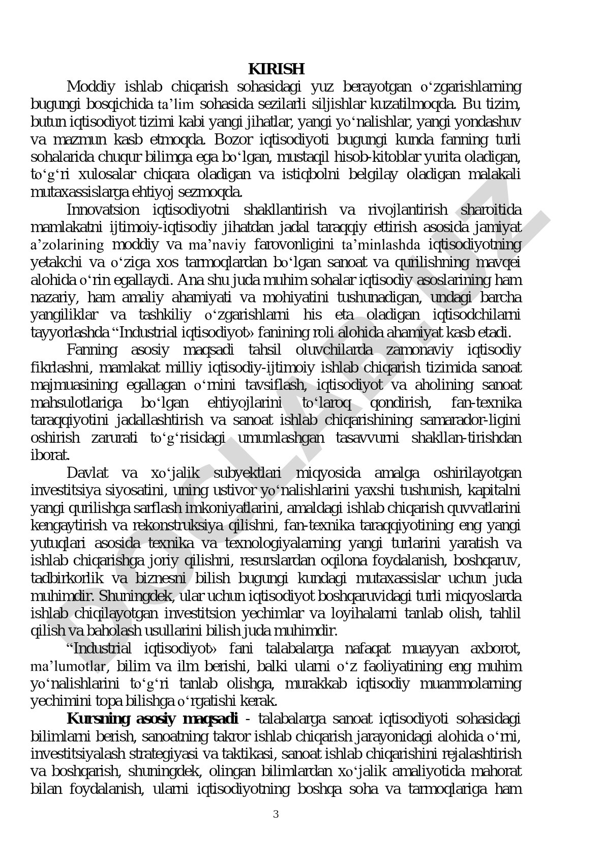 Industrial iqtisodiyot fanining roli
