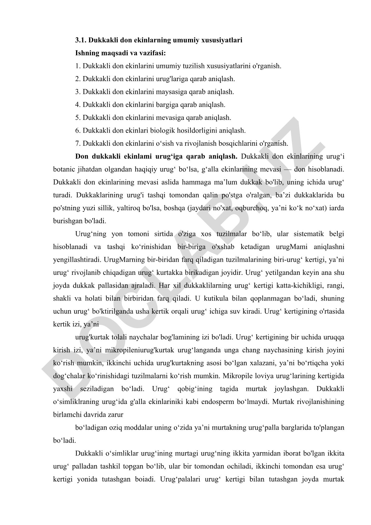 Dukkakli don ekinlarining umumiy xususiyatlari va aniqlash usullari