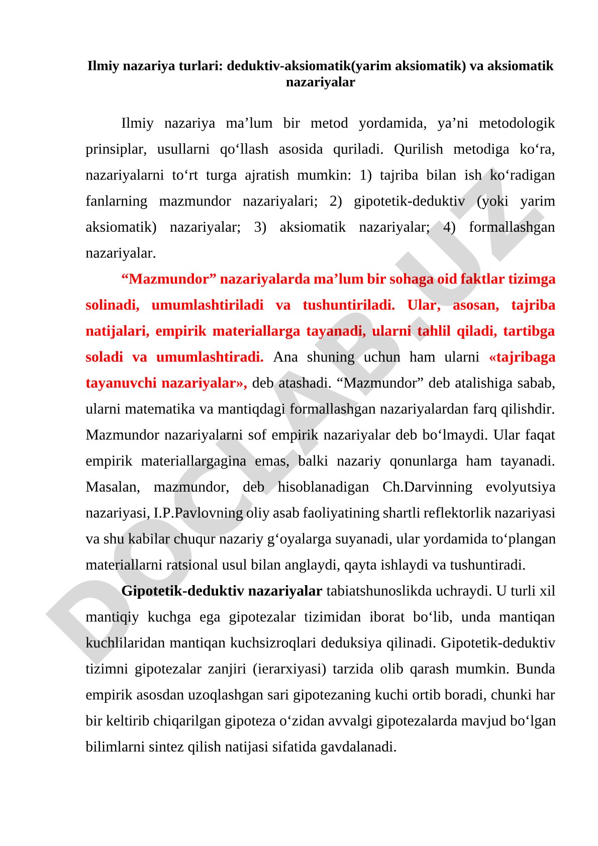 Ilmiy nazariya turlari: deduktiv-aksiomatik va aksiomatik nazariyalar