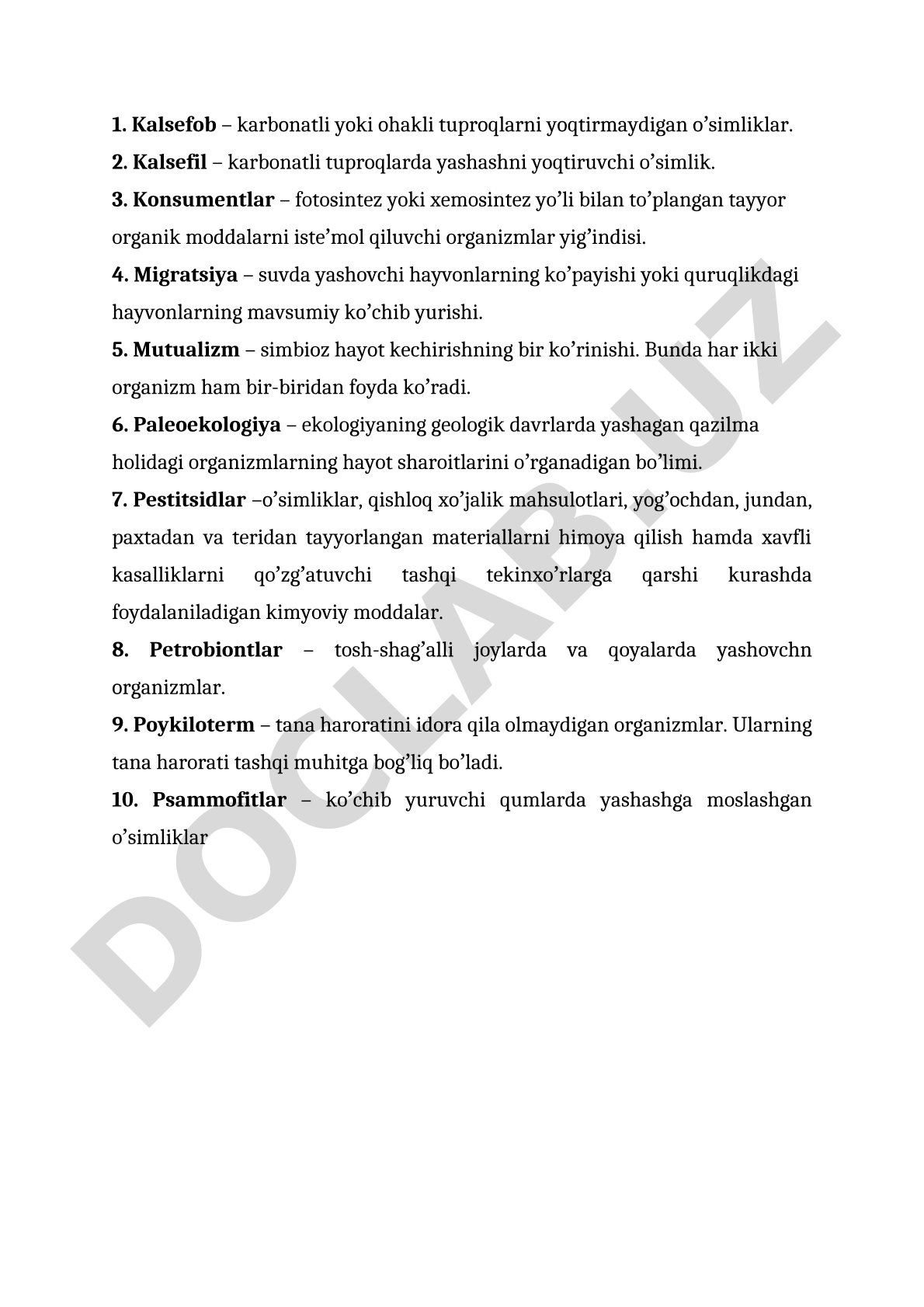 Ekologik terminlar va ularning ta'riflari