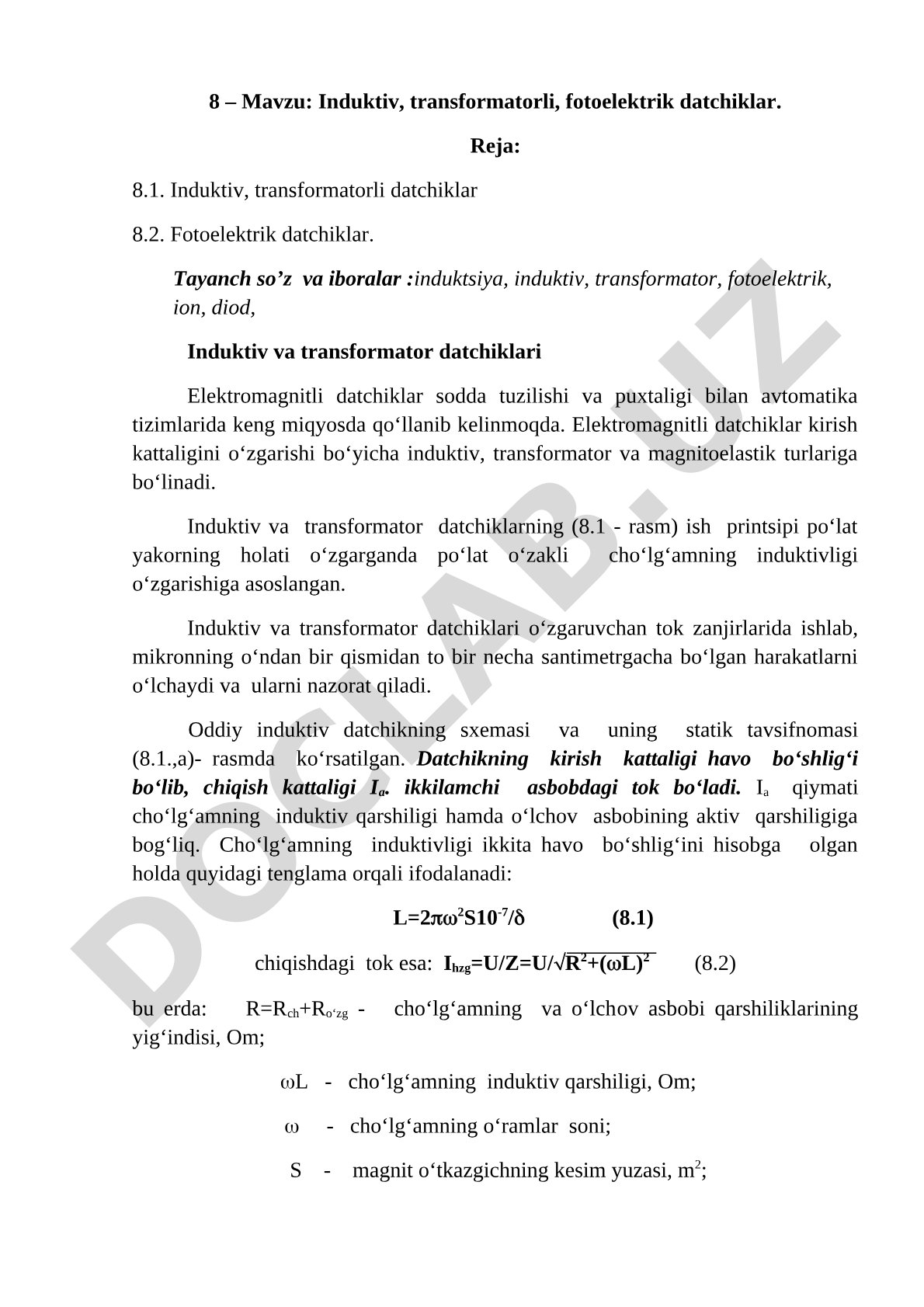 Induktiv, transformatorli, fotoelektrik datchiklar