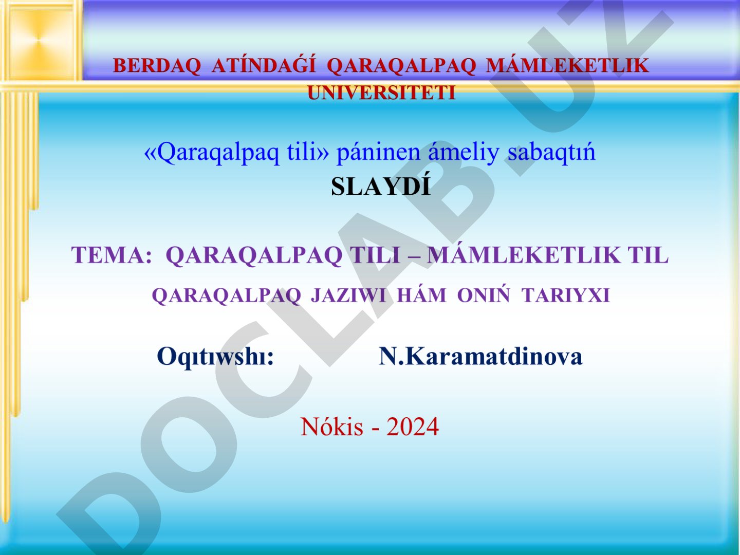 Qaraqalpaq tili – mámleketlik til