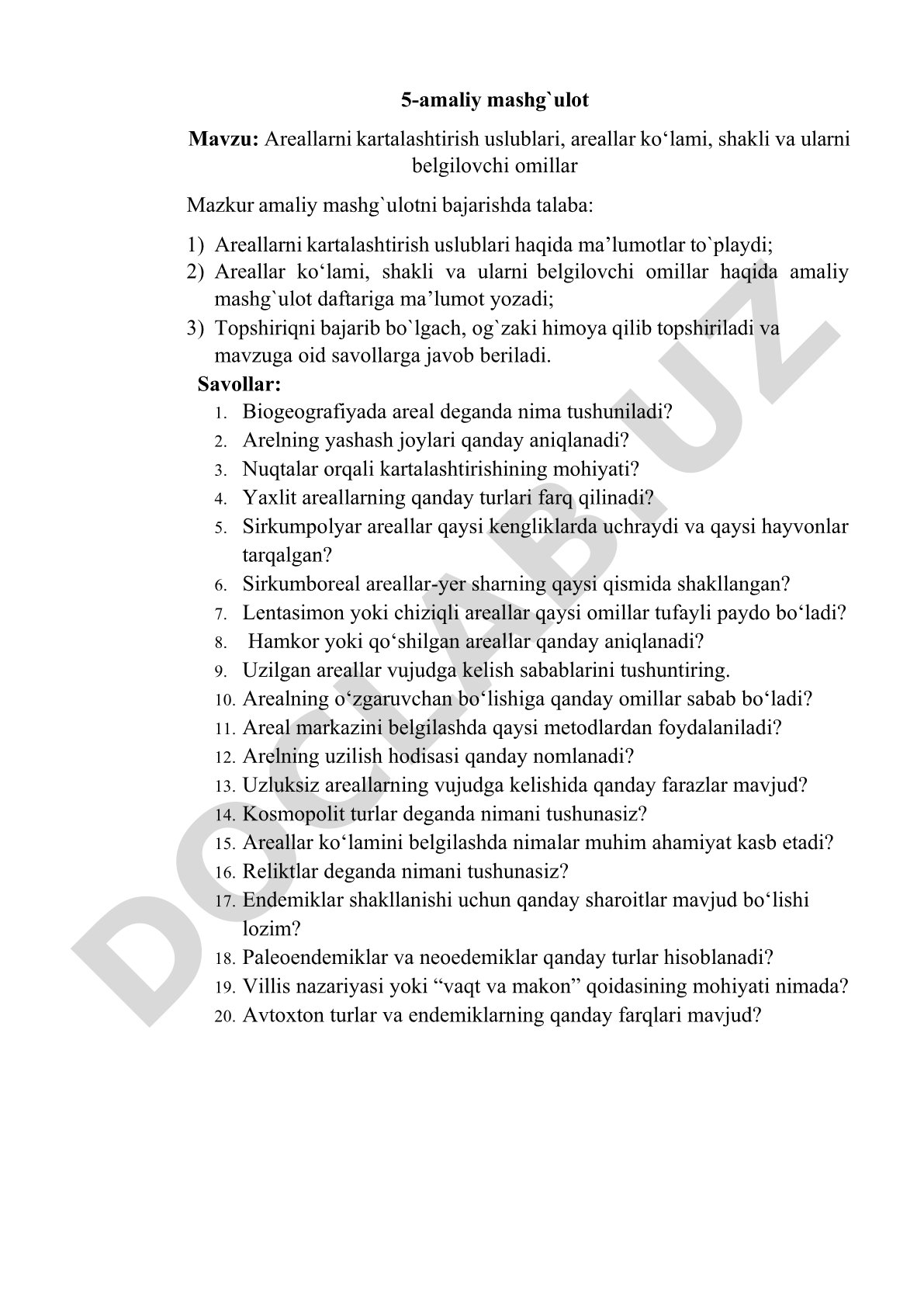 Areallarni kartalashtirish uslublari, areallar ko‘lami, shakli va ularni belgilovchi omillar