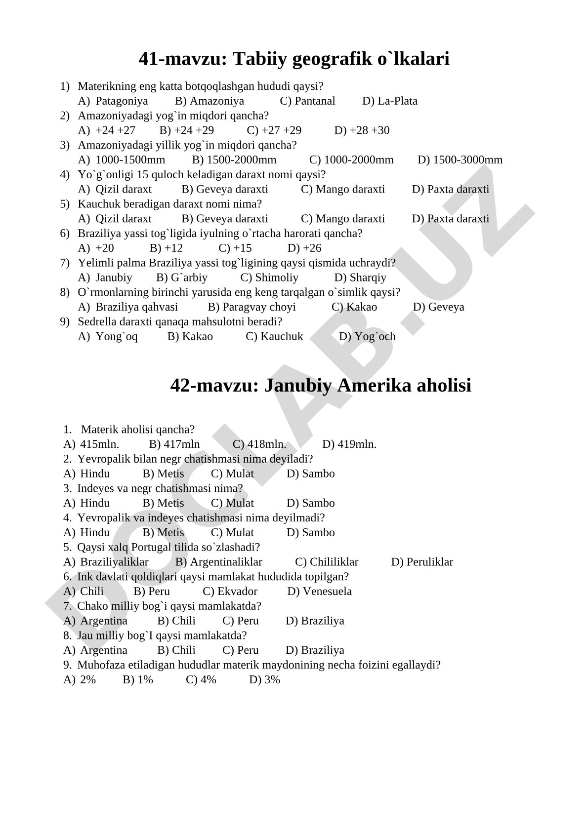 Tabiiy geografik o`lkalari