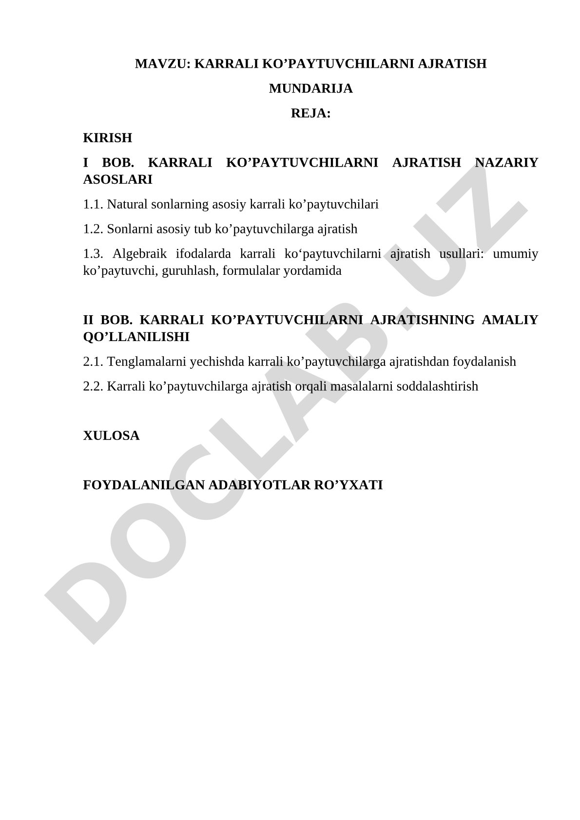 Karrali ko'paytuvchilarni ajratishning nazariy asoslari va amaliy qo'llanilishi