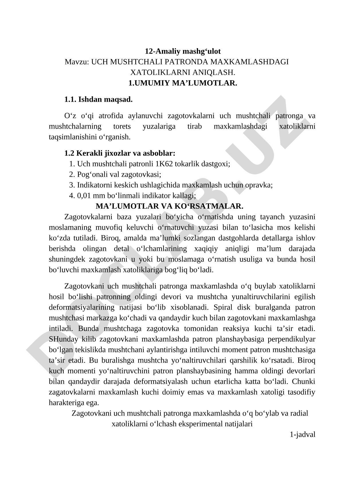 UCH MUSHTCHALI PATRONDA MAXKAMLASHDAGI XATOLIKLARNI ANIQLASH