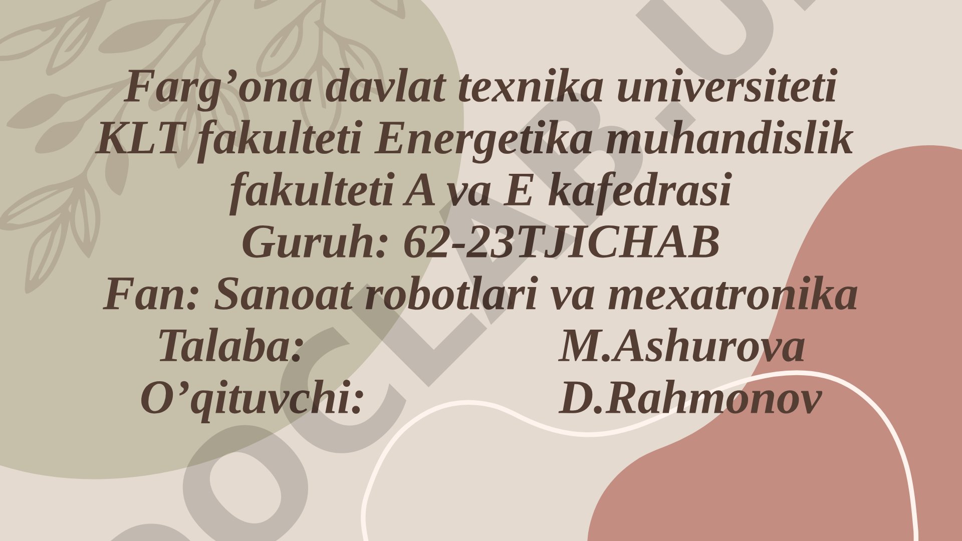 Uzel va bloklarni markaziy tayyorlash va bo’lish