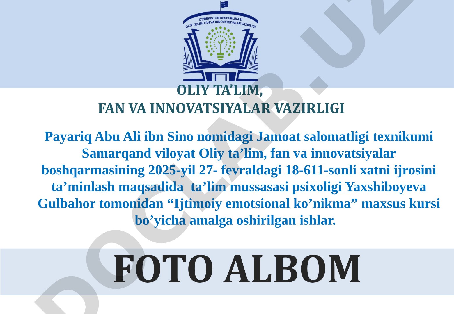 Ijtimoiy emotsional ko'nikma maxsus kursi bo'yicha dars jarayonlari