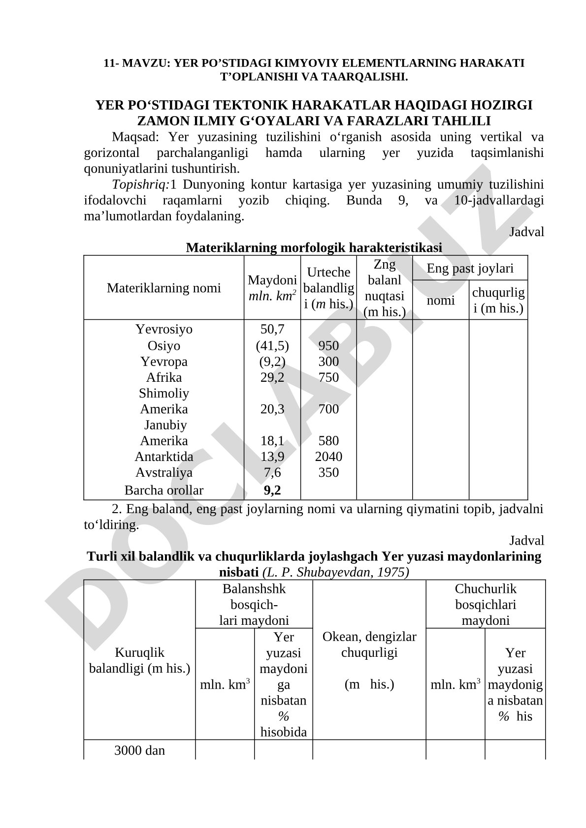 Yer po’stidagi kimyoviy elementlarning harakati to’planishi va tarqalishi. Yer po‘stidagi tektonik harakatlar haqidagi hozirgi zamon ilmiy g‘oyalari va farazlari tahlili