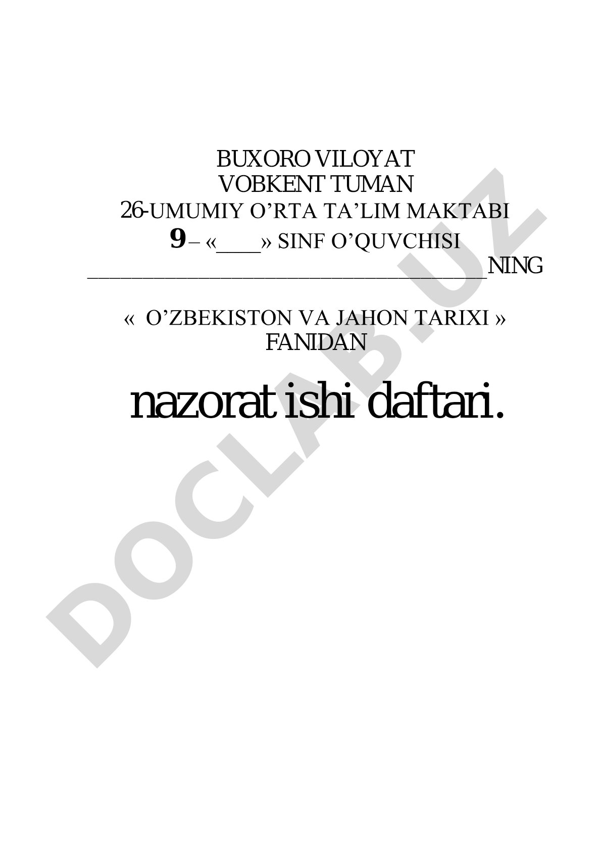 Jahon tarixi 9-sinf 1-nazorat ishi savollari