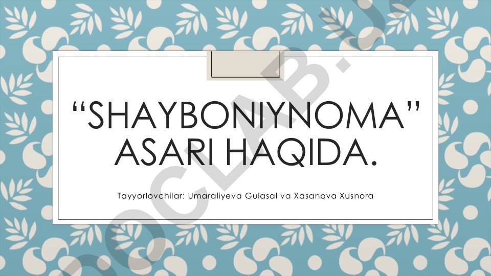 Shayboniynoma asari haqida