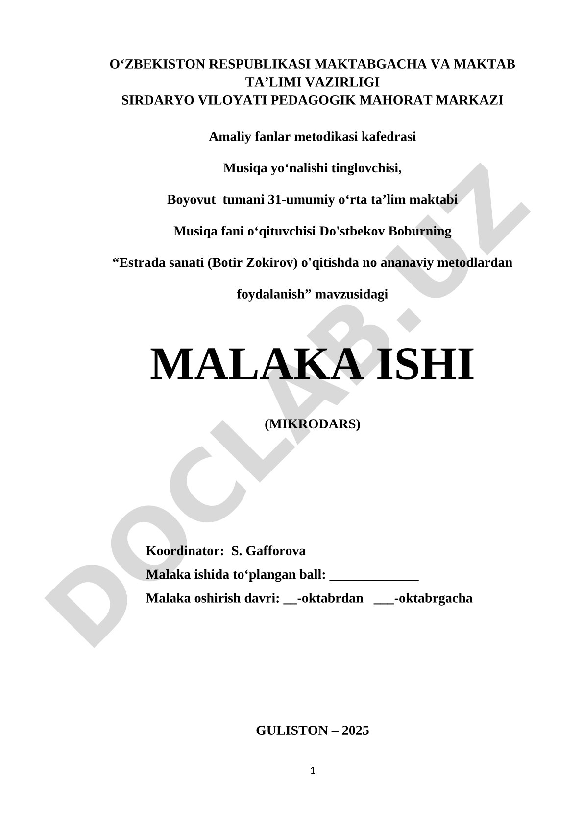 Estrada sanati (Botir Zokirov) o'qitishda no ananaviy metodlardan foydalanish
