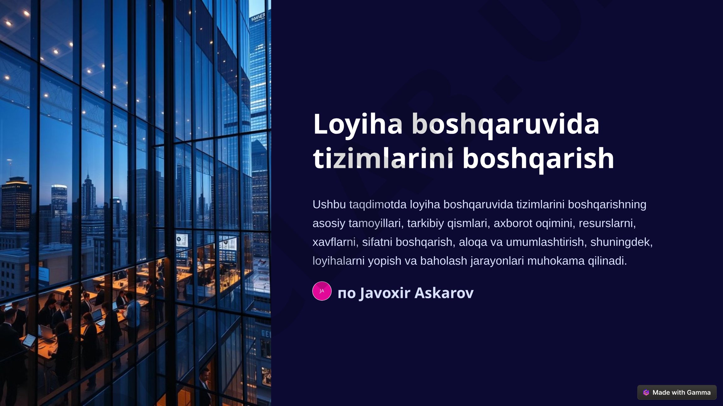 Loyiha boshqaruvida tizimlarini boshqarish
