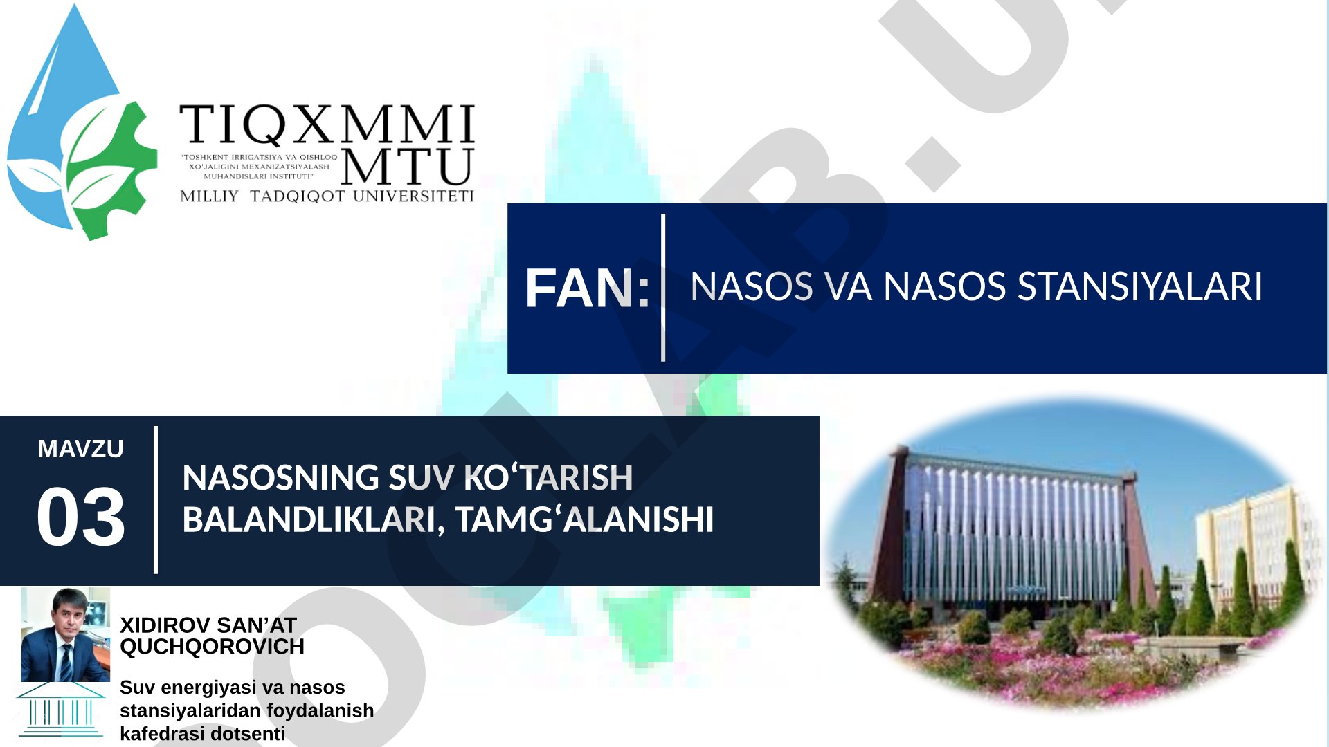 Nasosning suv ko'tarish balandliklari, tamg'alanishi