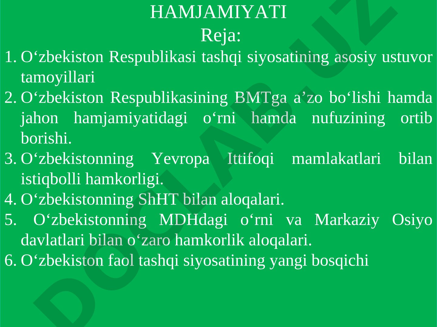 O‘zbekiston va jahon hamjamiyati