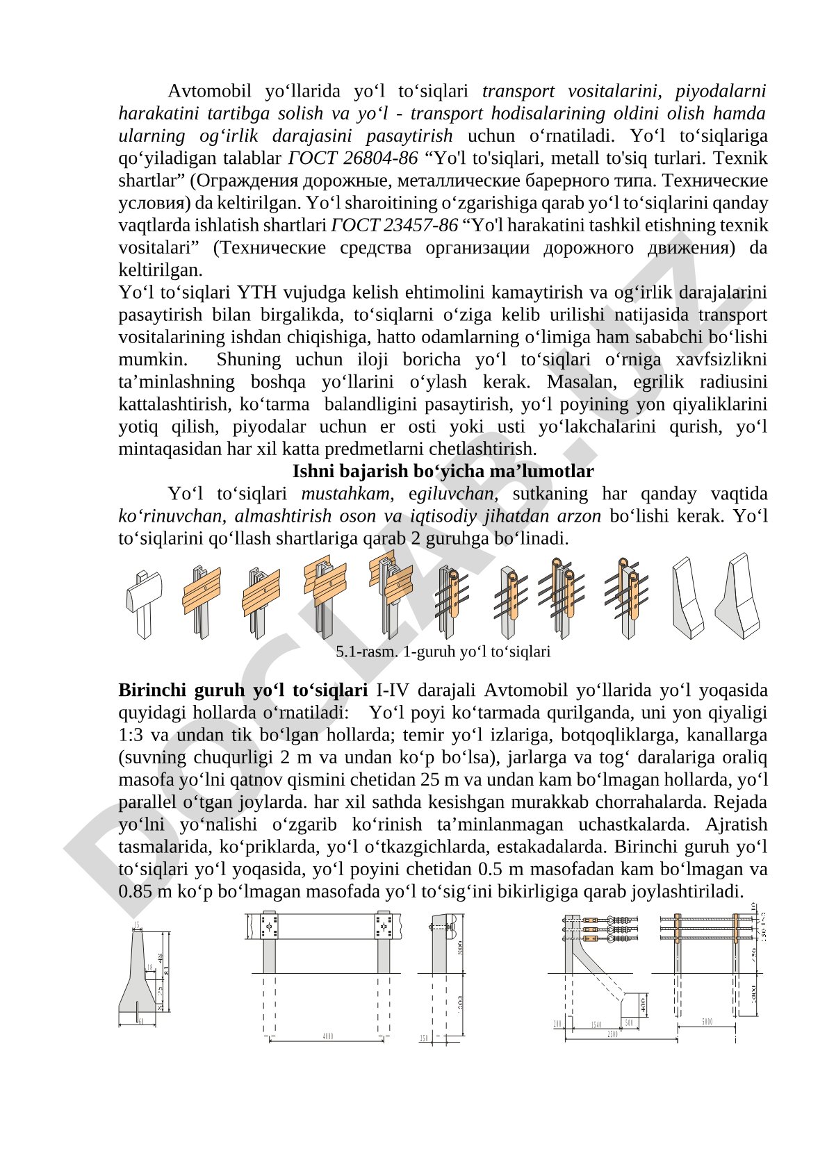 Avtomobil yo‘llarida yo‘l to‘siqlari