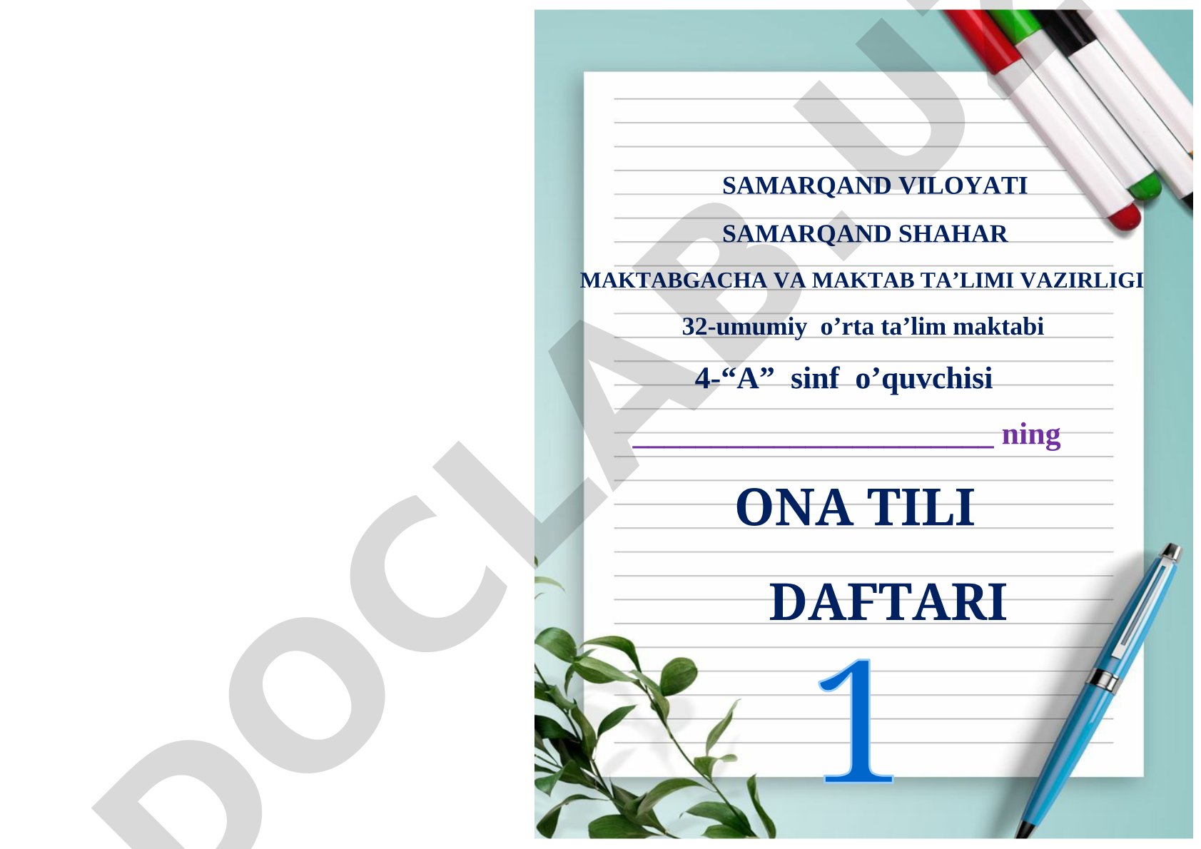 Ona tili, matematika va rus tili daftar muqovalari