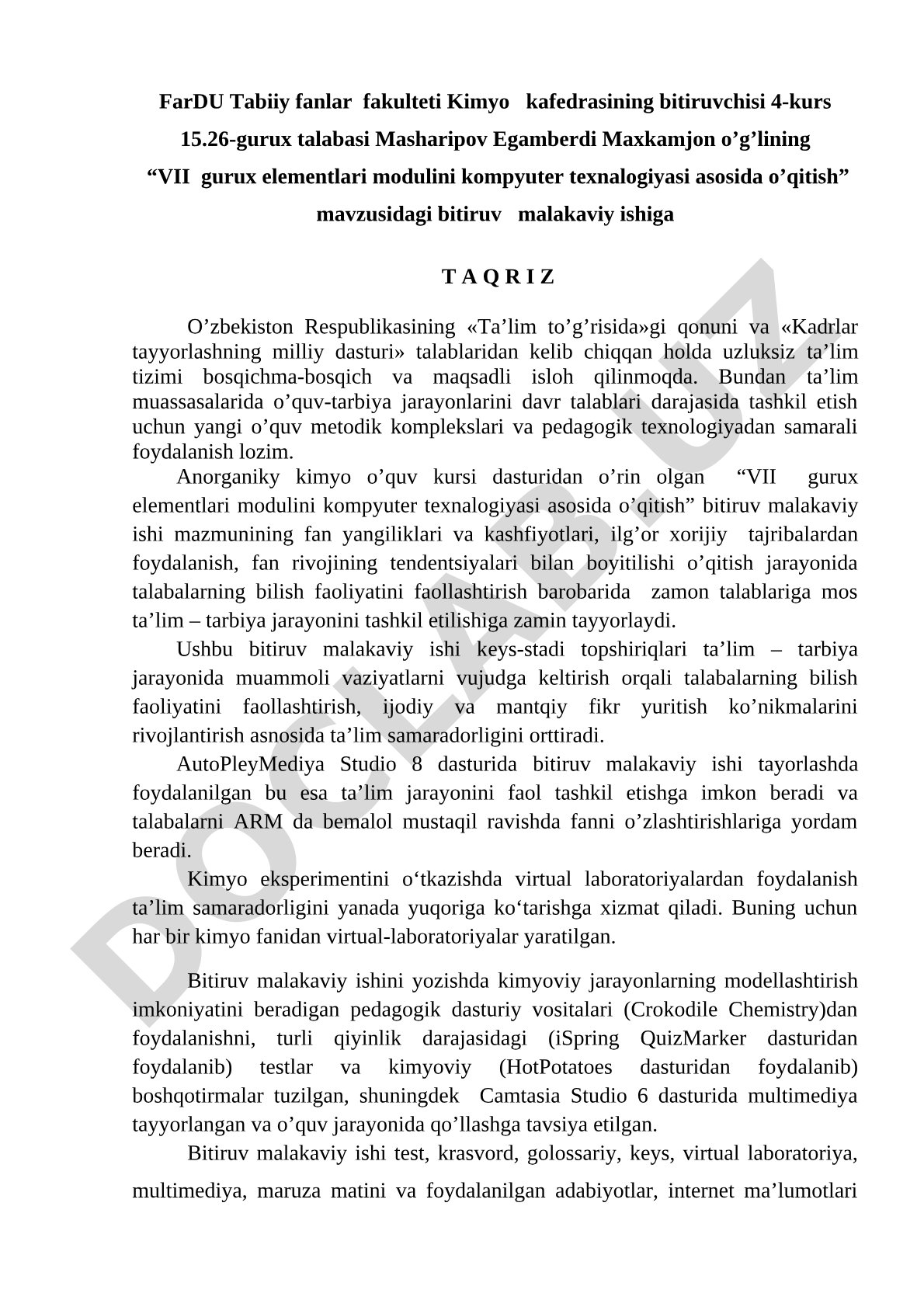 VII gurux elementlari modulini kompyuter texnalogiyasi asosida o'qitish