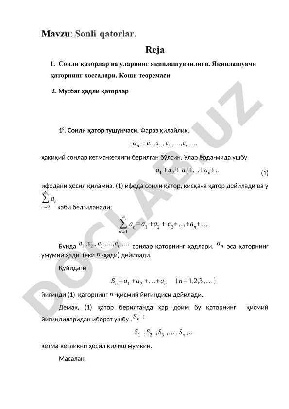 Sonli qatorlar va ularning yaqinlashuvchanligi